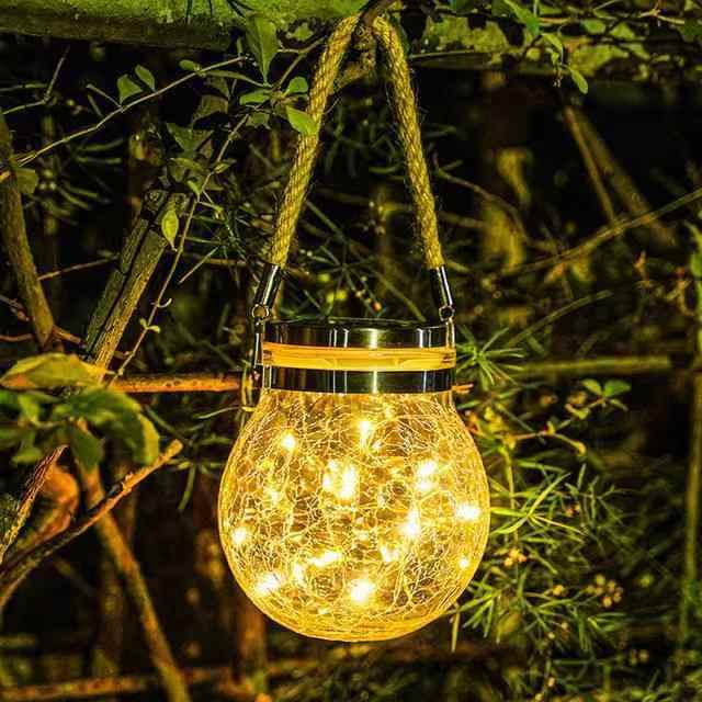 Dekorazzjoni tal-Milied LED Solar Glass Crackle Ball Hanging Lights